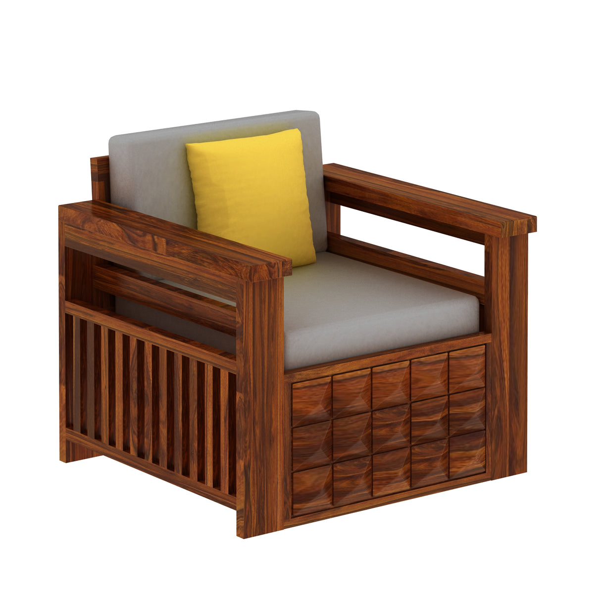 Oslo Solid Sheesham Wood Single Seater Sofa With Side Pockets - 3 Years Warranty