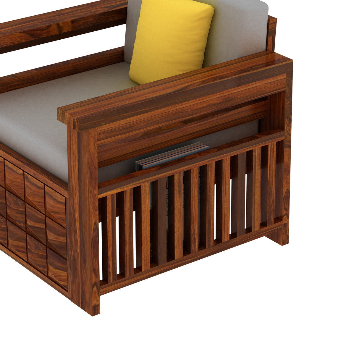 Oslo Solid Sheesham Wood Single Seater Sofa With Side Pockets - 3 Years Warranty