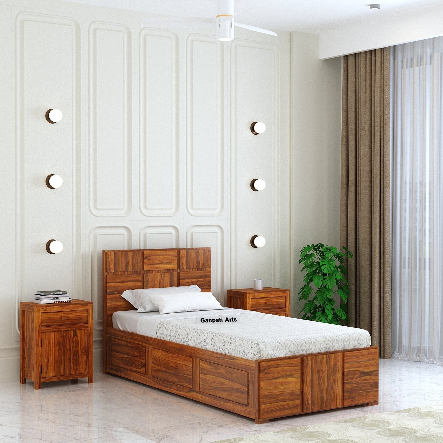 Scott Solid Sheesham Wood Single Bed With Box Storage - 3 years Warranty