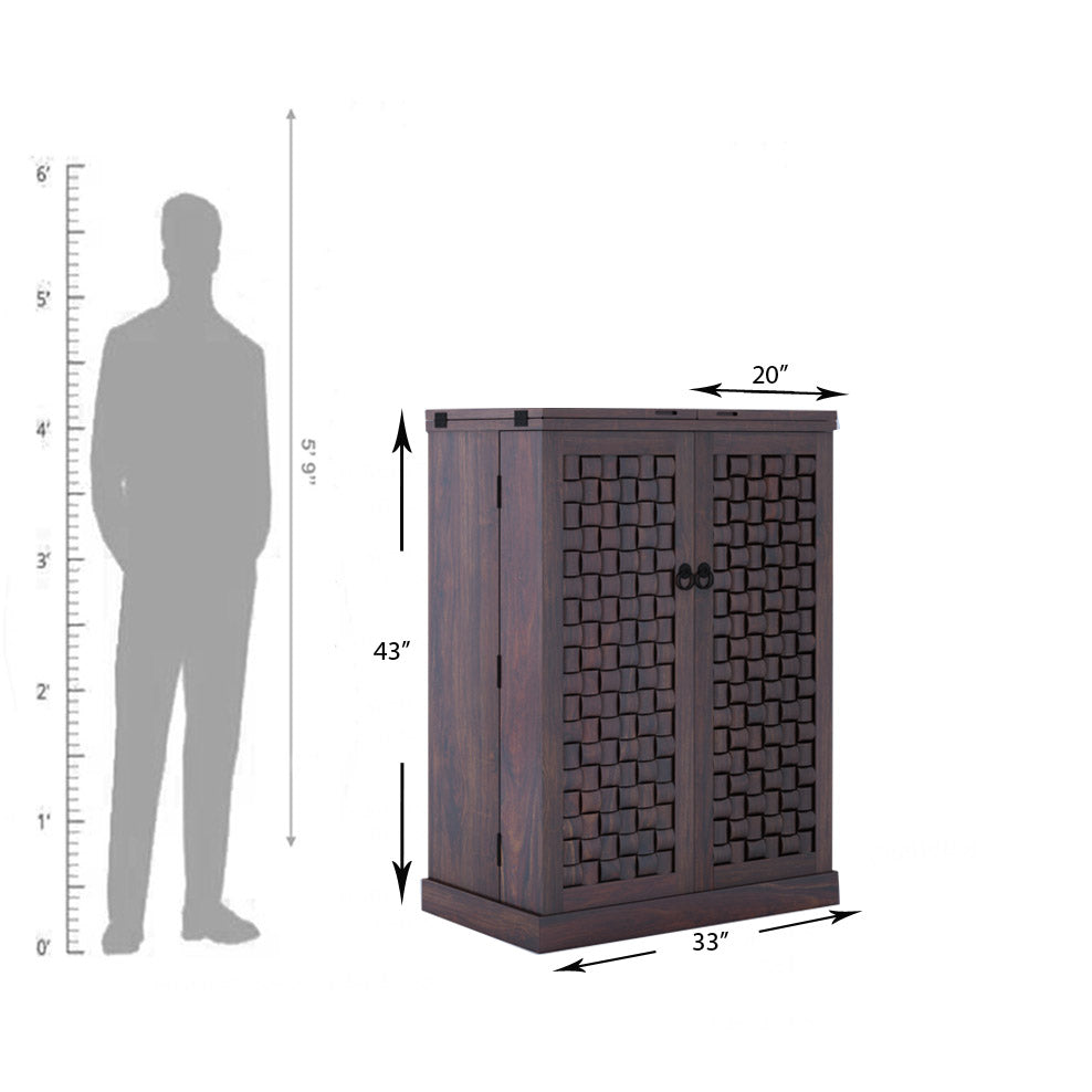 Hawser Solid Sheesham Wood Bar Cabinet - 3 Years Warranty