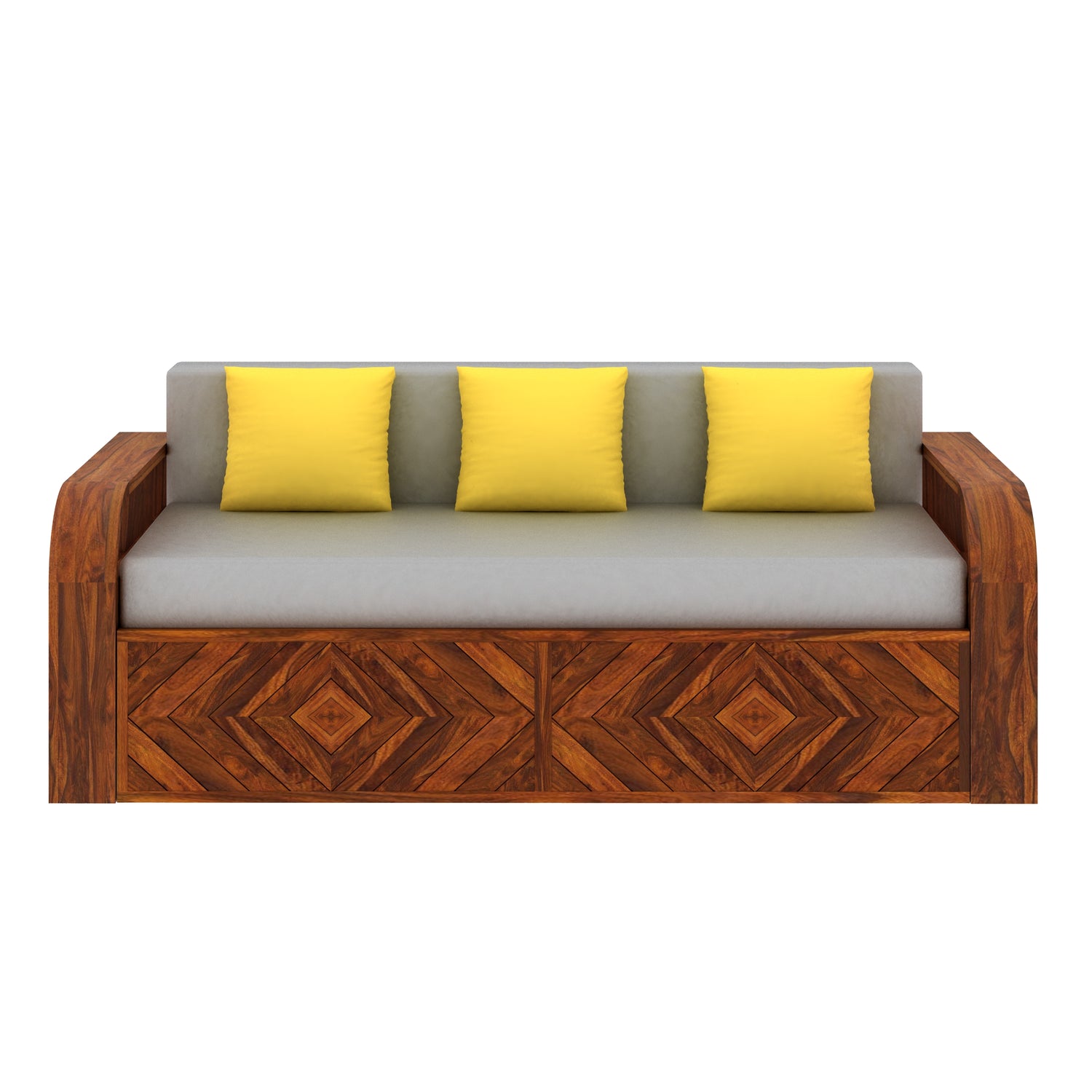 Wave Solid Sheesham Wood 3 Seater Sofa Cum Bed with Footboard Design - 3 years Warranty