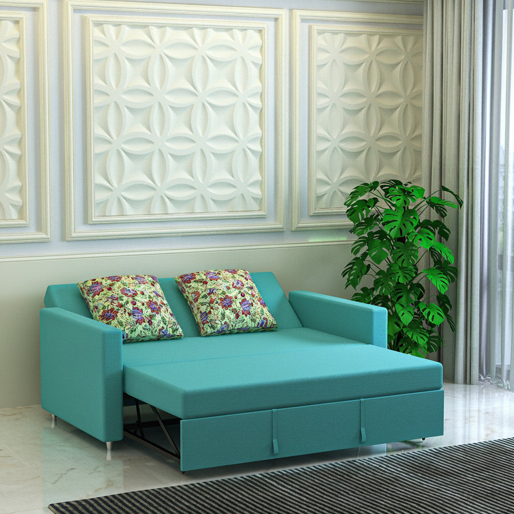 Victoria Fabric 3 Seater Pull Out Sofa Cum Bed(Blue) - 24 Months Warranty