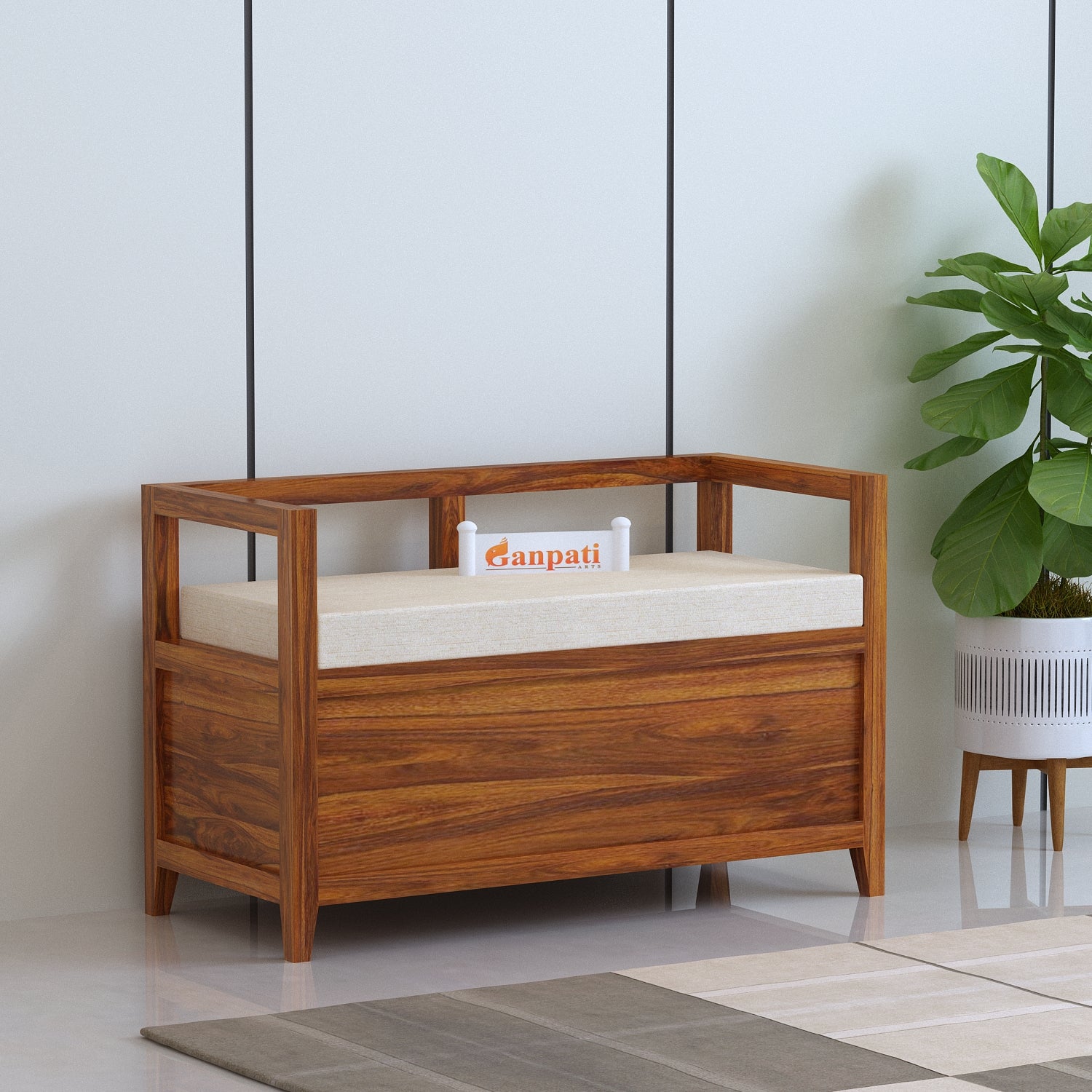 Jaipur Solid Sheesham Wood Storage Bench - 3 Years Warranty