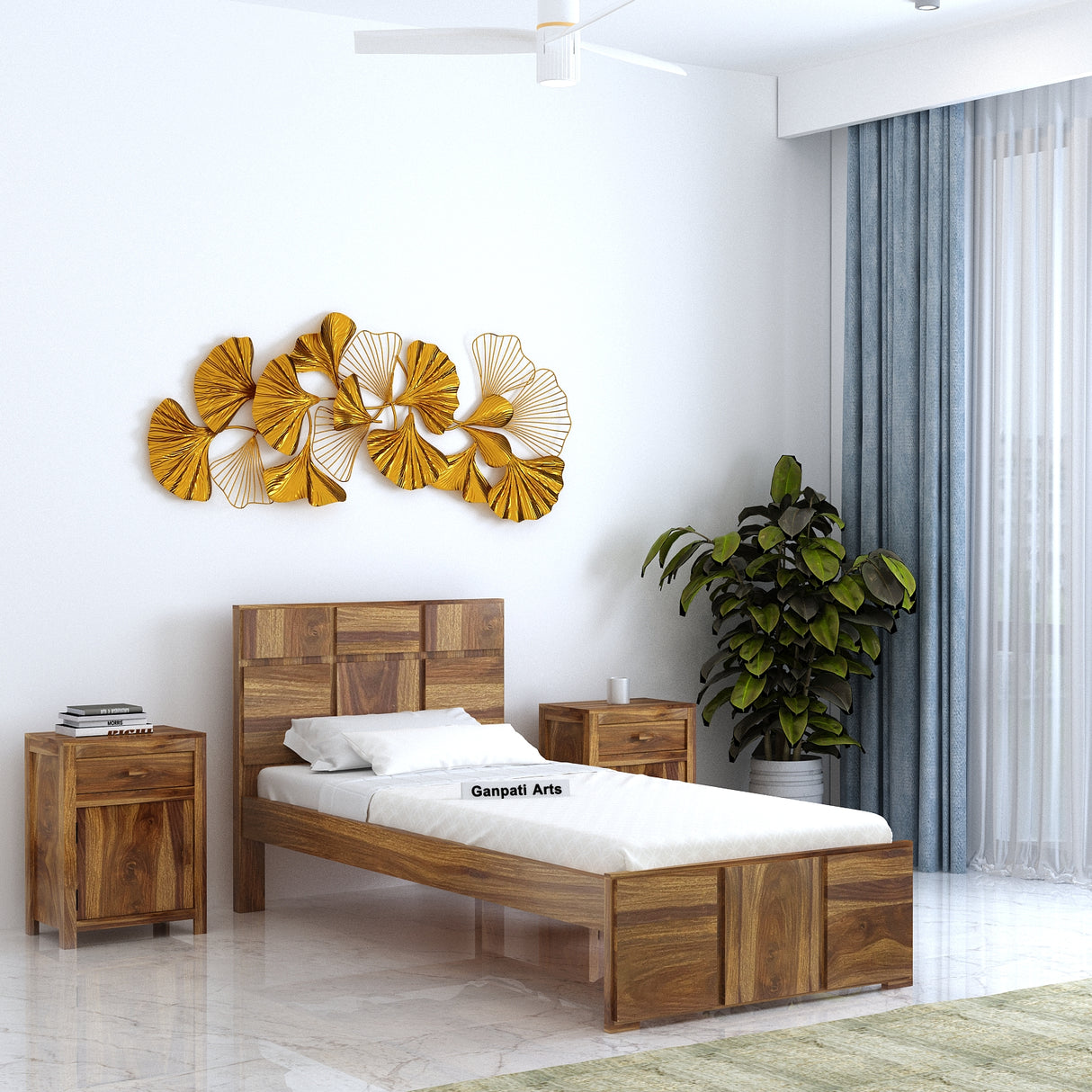 Scott Solid Sheesham Wood Single Bed  - 3 years Warranty