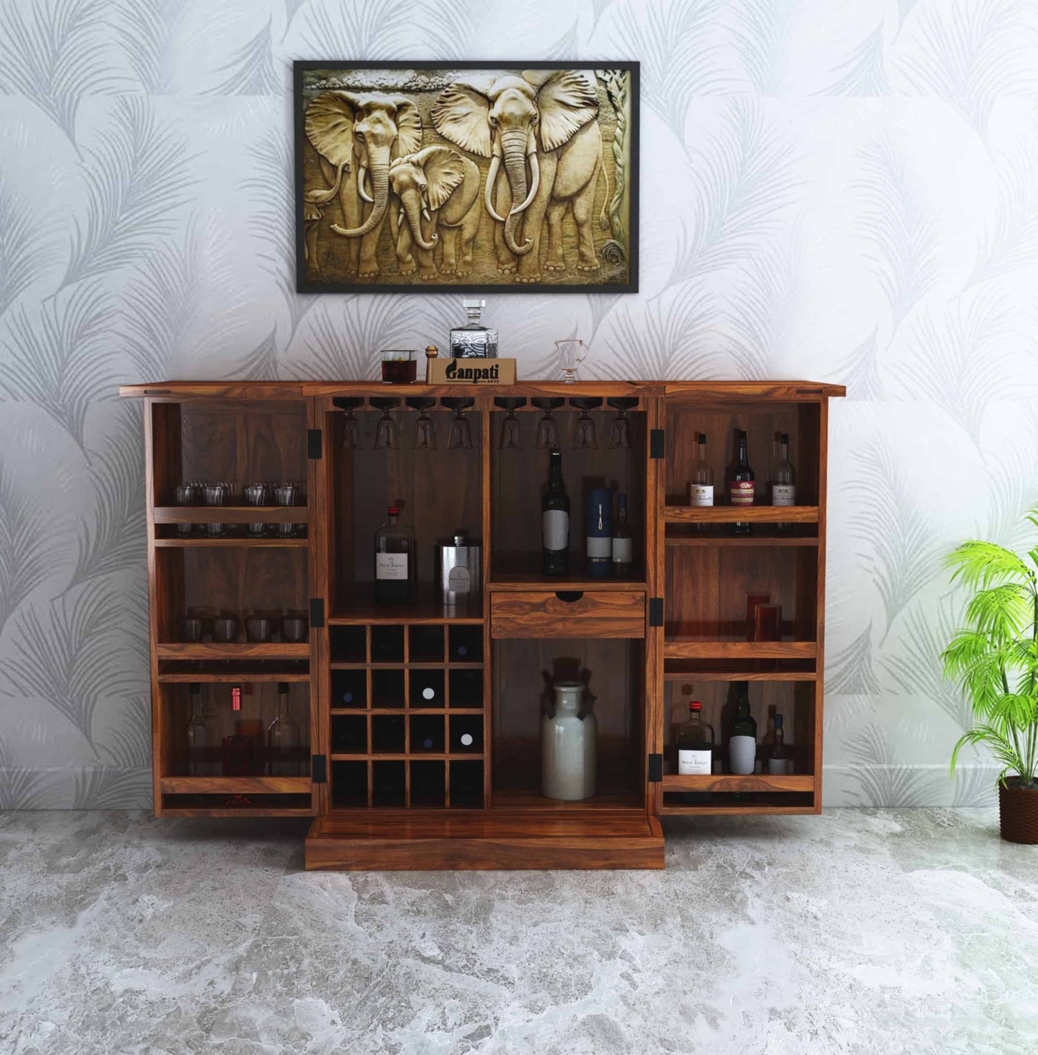 Hawser Solid Sheesham Wood Bar Cabinet - 3 Years Warranty