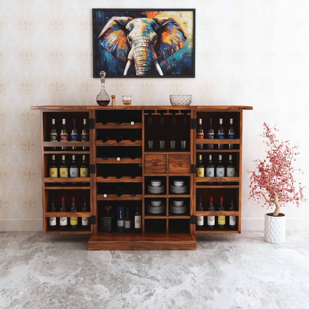 Olso Wine Cabinet in Solid Sheesham Wood - BIG - 3 Years Warranty