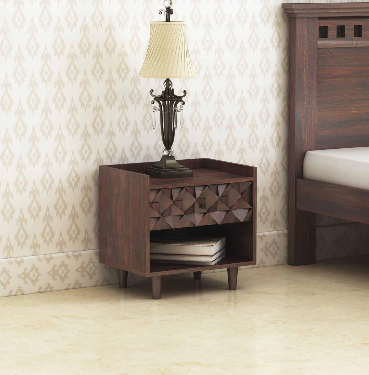 Raj Solid Sheesham Wood Bedside One Drawer Storage - 3 Years Warranty