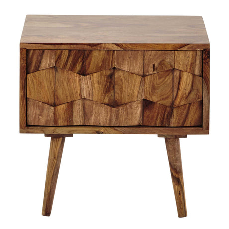 Monte Solid Sheesham Wood Bedside Table With One Drawer - 1 Year Warranty
