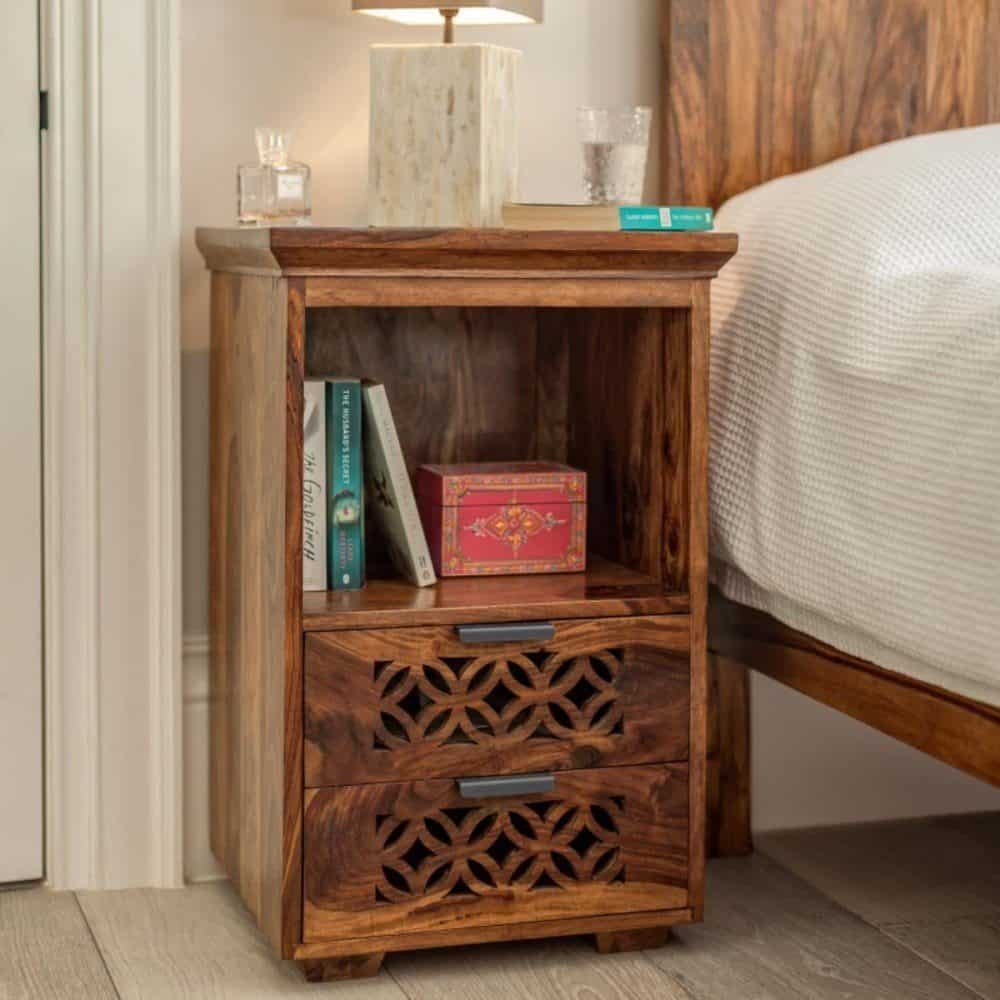 Jodhpur Solid Sheesham Wood Bedside Table  With Storage - 3 Years Warranty
