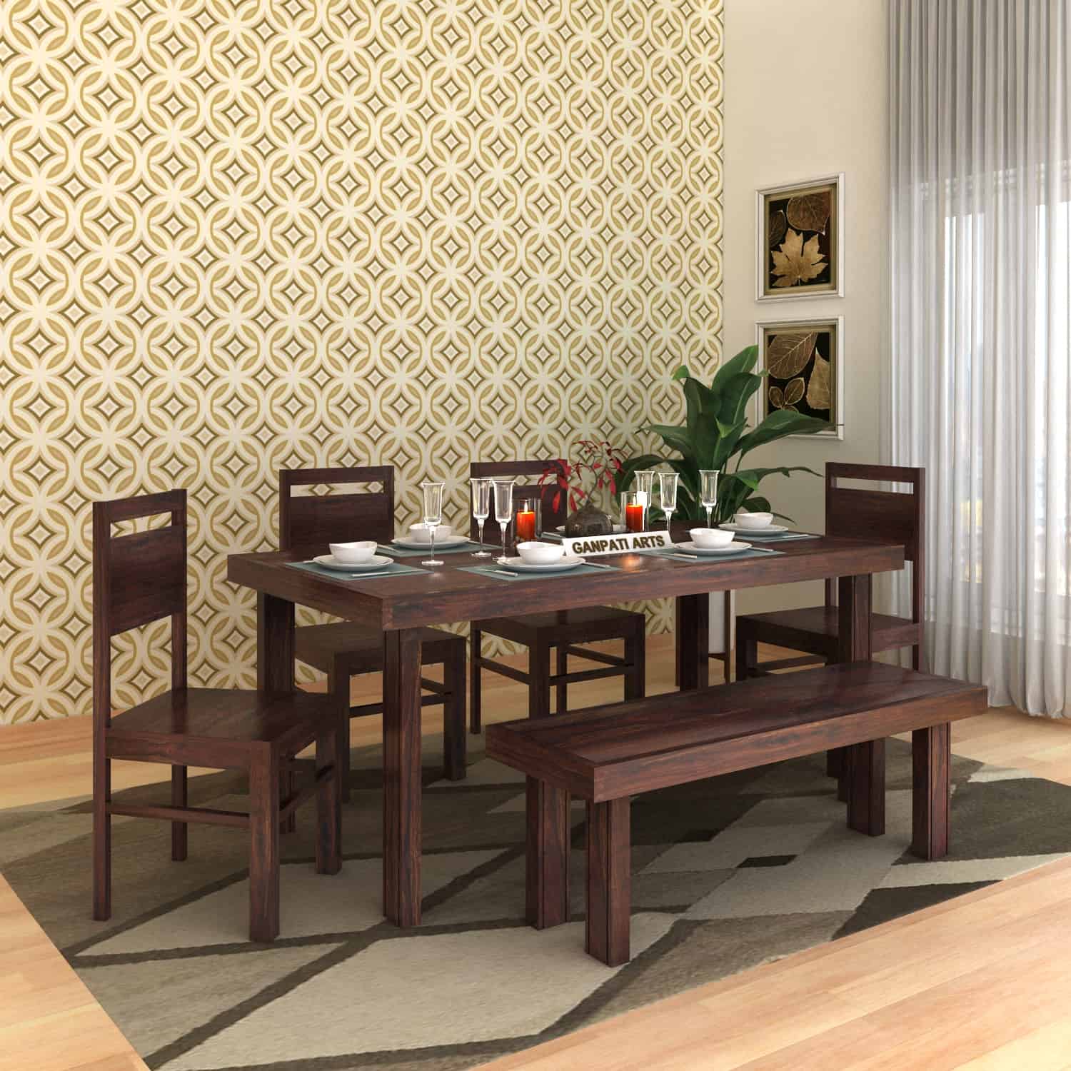 Jaipur Solid Sheesham Wood 6 Seater Dining Table Set - 3 Years Warranty