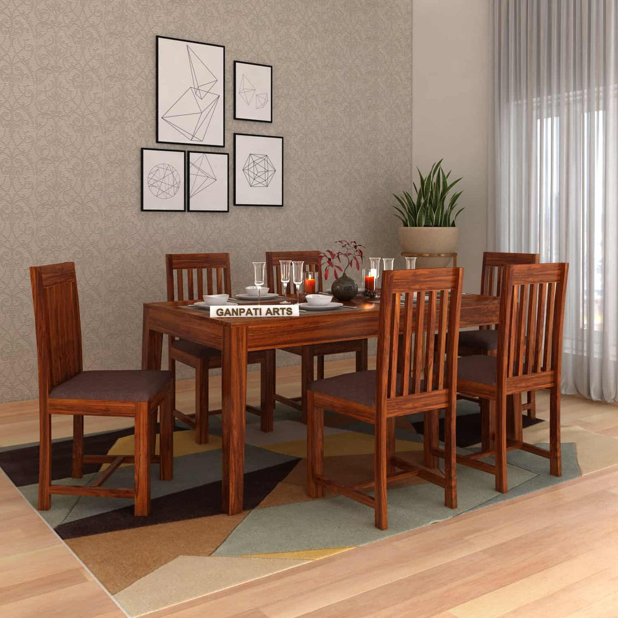 Maldives Solid Sheesham Wood 6 Seater Dining Table Set - 3 Years Warranty