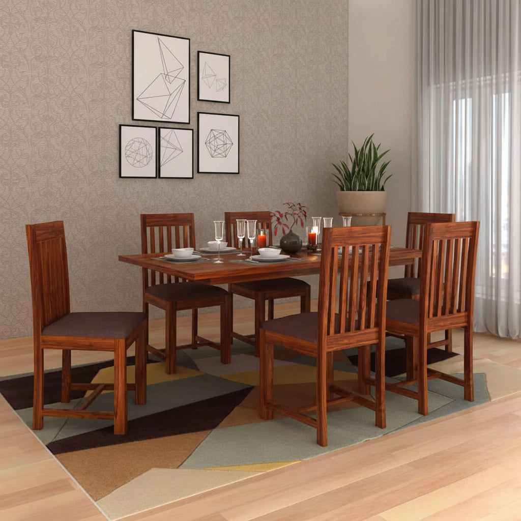 Maldives Solid Sheesham Wood 6 Seater Dining Table Set - 3 Years Warranty