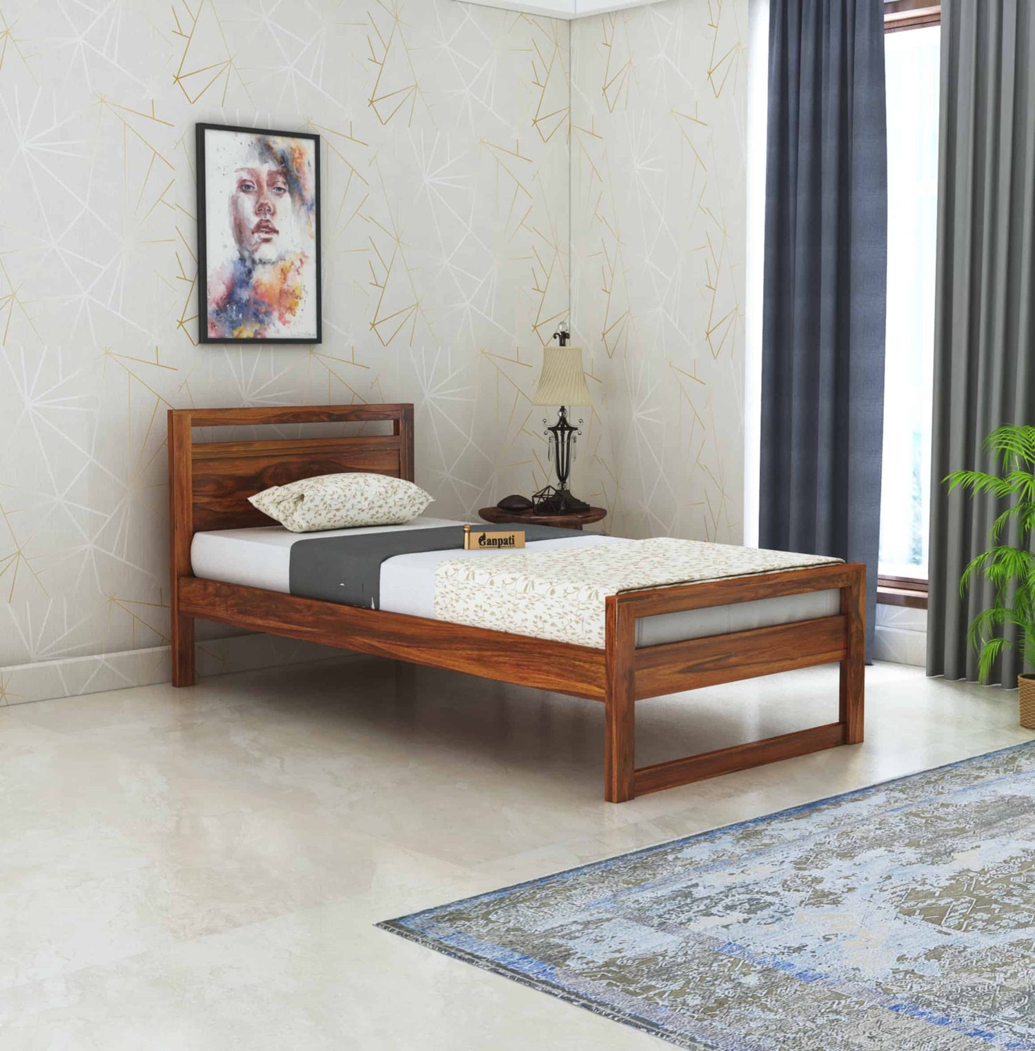 Rio Solid Sheesham Wood Single Size Bed (Big) - 3 Years Warranty