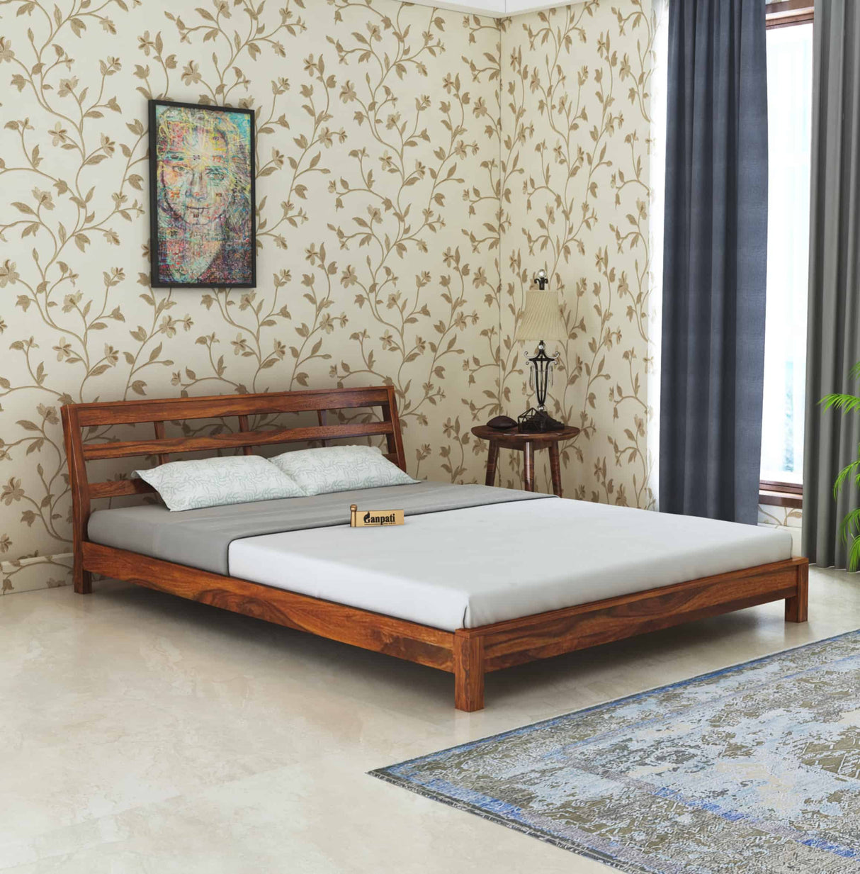 LATIN New Low Height Solid Sheesham Wood Bed Without Storage - 3 Years Warranty