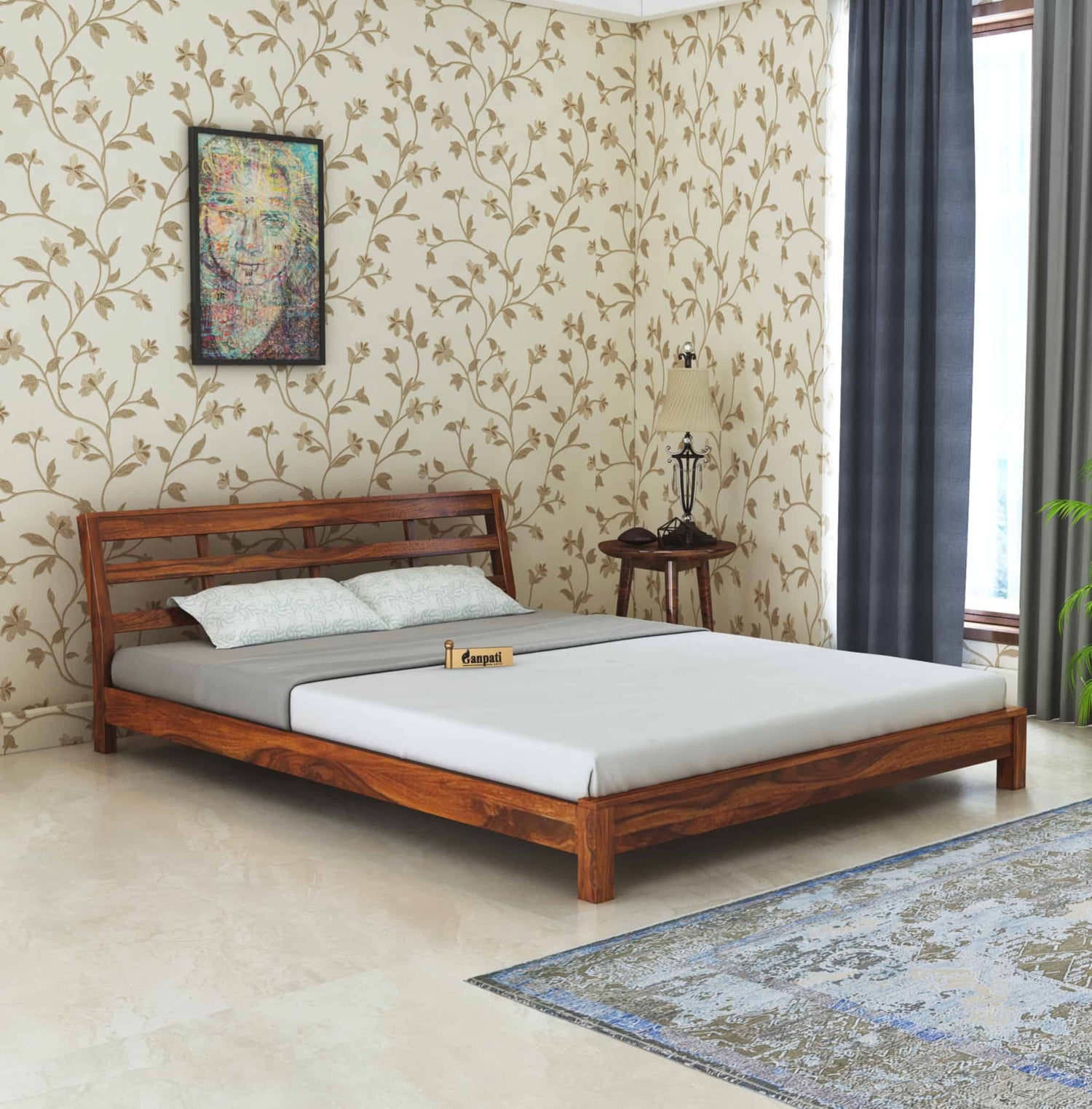 LATIN New Low Height Solid Sheesham Wood Bed Without Storage - 3 Years Warranty