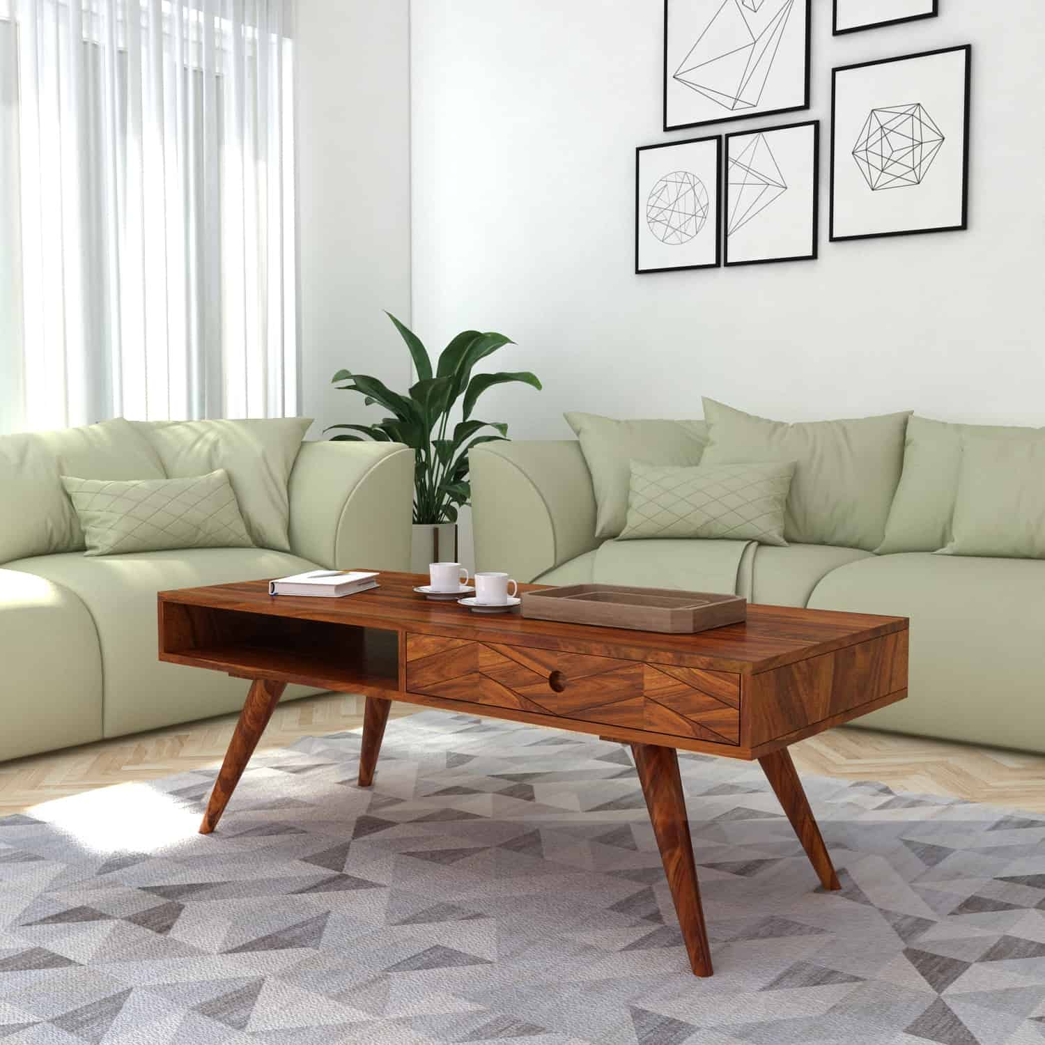 Simon Solid Sheesham Wood Coffee Table With Two Way Drawer Storage - 3 Years Warranty