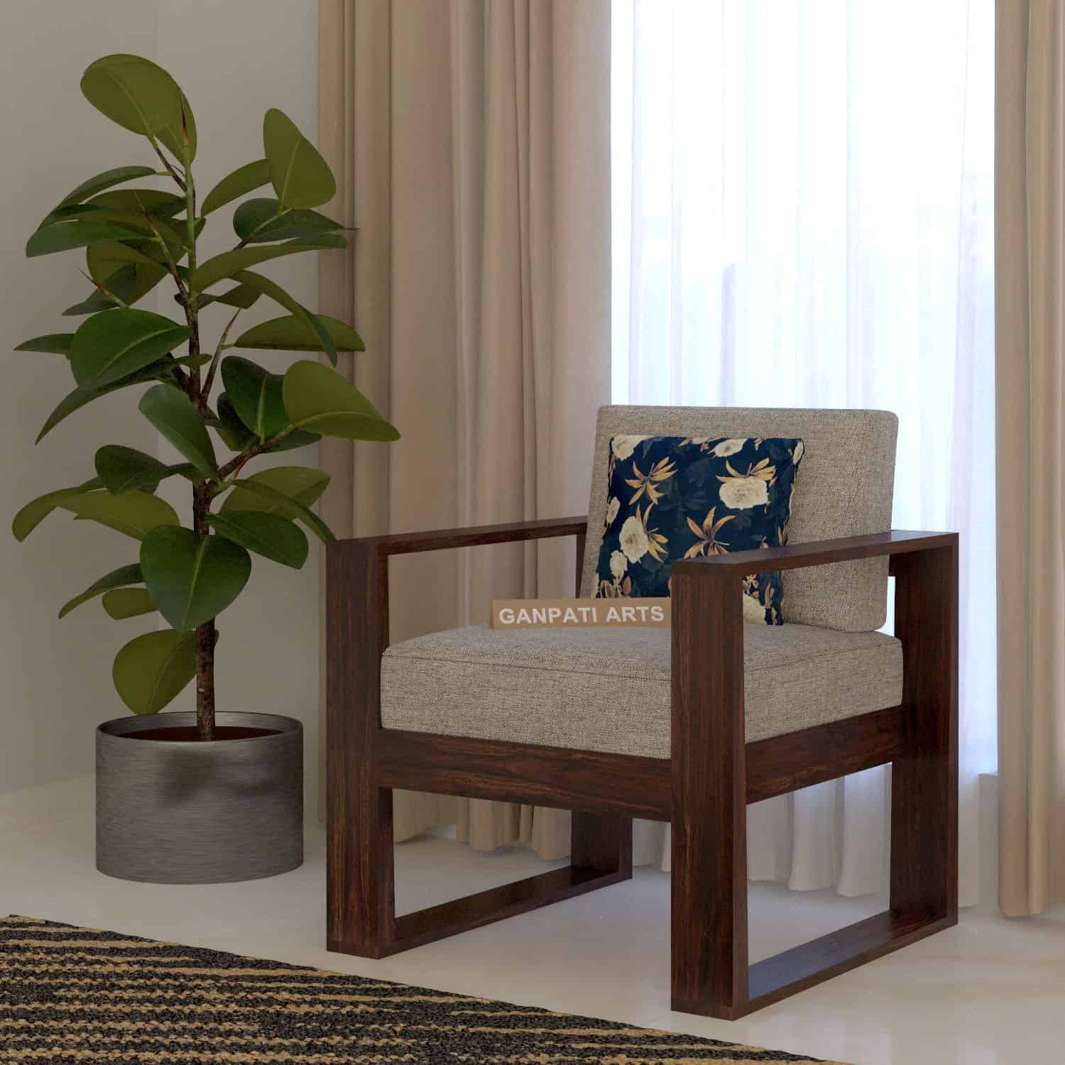Euro Solid Sheesham Wood Single Seater Sofa - 3 Years Warranty
