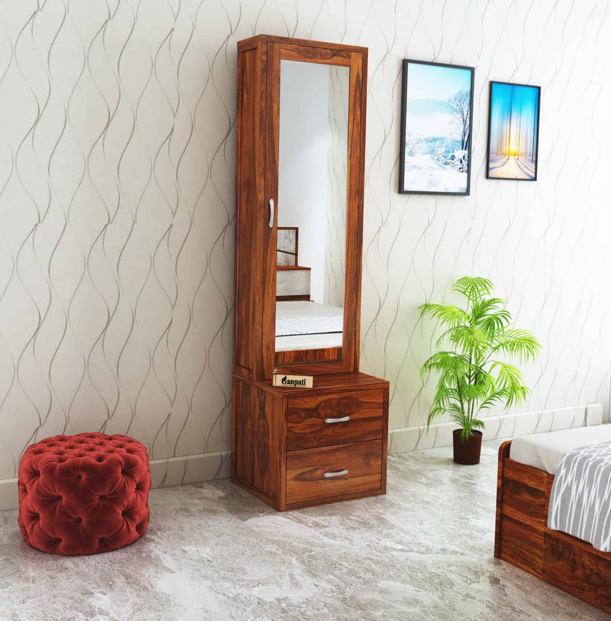 Cairo Solid Sheesham Wood Dressing Table with Cabinet - 3 Years Warranty