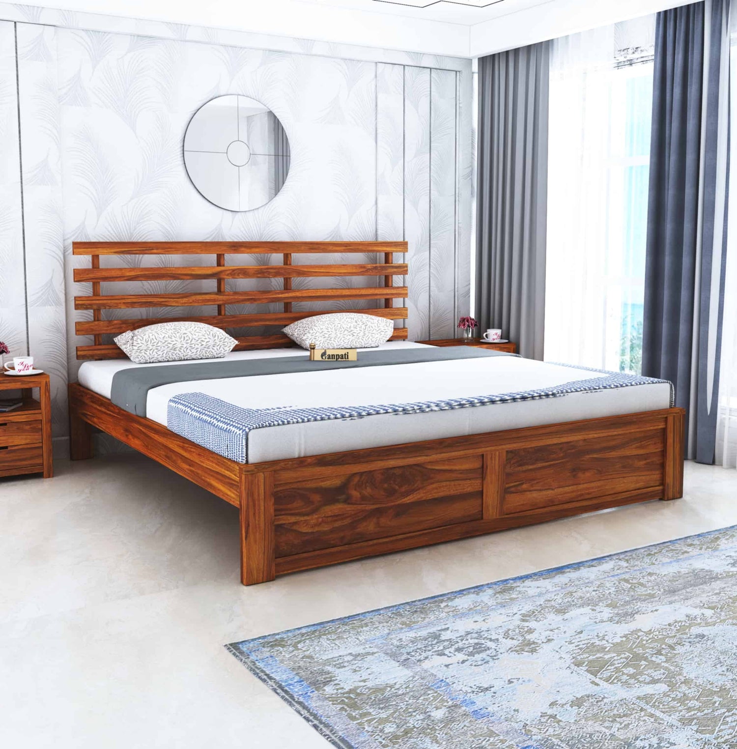 Strap Solid Sheesham Wood Bed Without Storage - 3 Years Warranty