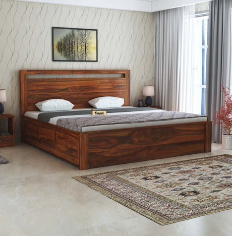 Jaipur Solid Sheesham Wood Hydraulic Storage Bed - 1 Year Warranty