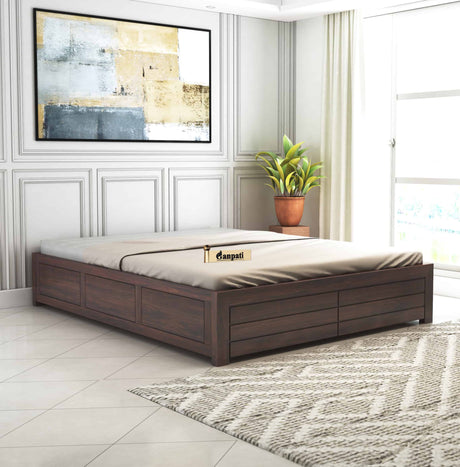 Italian Solid Sheesham Wood Bed With Box Storage Without Headboard - 1 Year Warranty