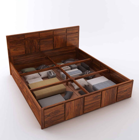 Scott Solid Sheesham Wood Bed With Box Storage - 1 Year Warranty