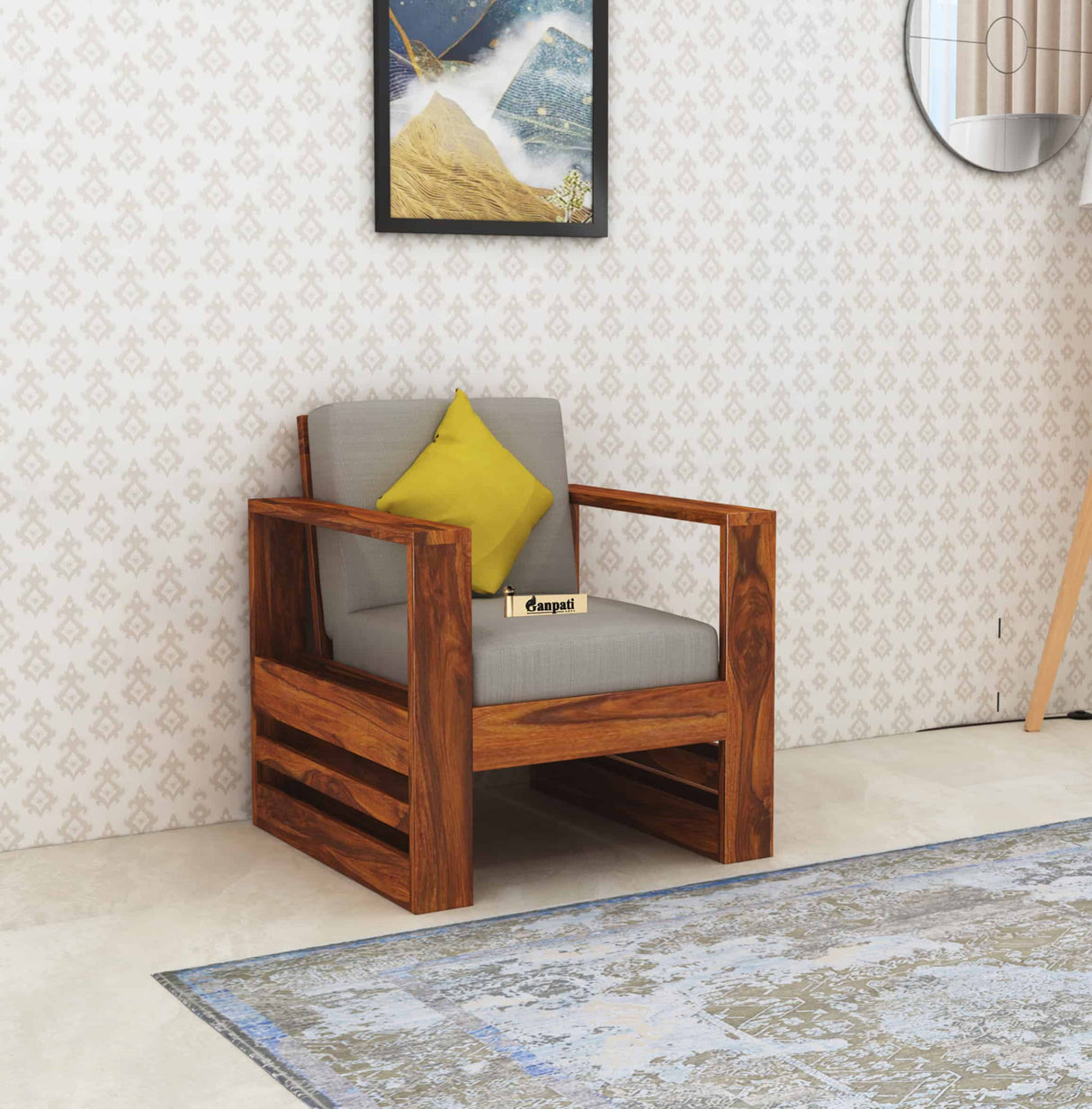 Lurid Solid Sheesham Wood Single Seater Sofa - 3 Years Warranty