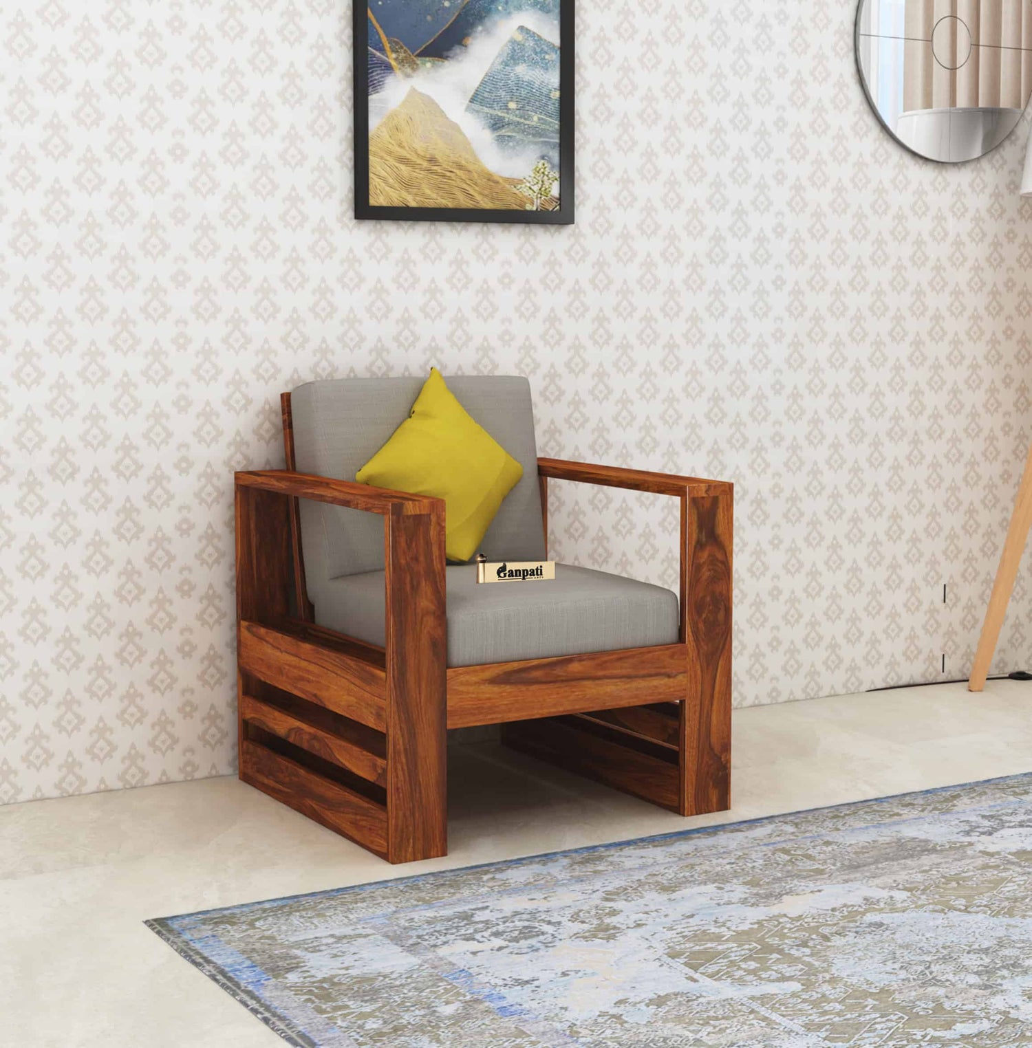 Lurid Solid Sheesham Wood Single Seater Sofa - 3 Years Warranty
