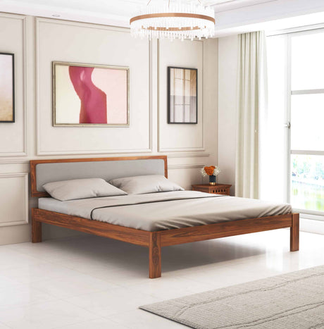 Euro Solid Sheesham Wood Bed With Upholstered Headboard - 1 Year Warranty