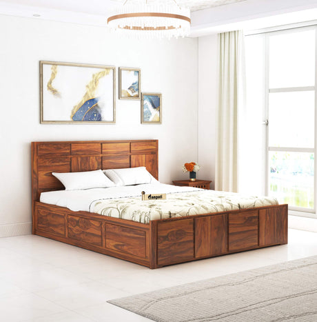 Scott Solid Sheesham Wood Bed With Hydraulic Storage - 1 Year Warranty
