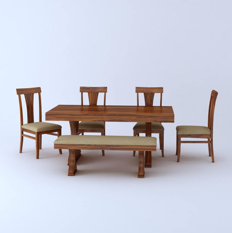 Maron Solid Sheesham Wood 6 Seater Dining Table Set - 1 Year Warranty