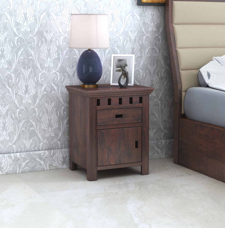 Armania Bedside Table With Storage in Solid Sheesham Wood - 1 Year Warranty
