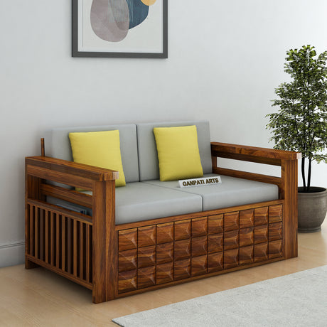 Oslo Solid Sheesham Wood 2 Seater Sofa With Side Pockets - 1 Year Warranty