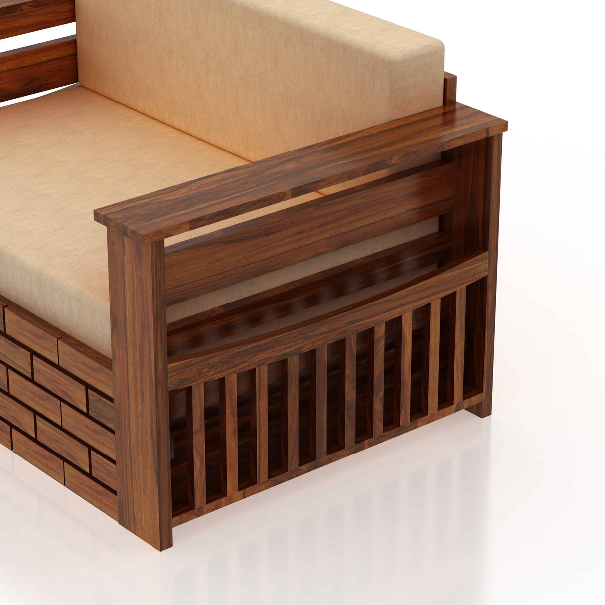 Italian Solid Sheesham Wood 2 Seater Sofa Cum Bed With Side Pockets - 1 Year Warranty