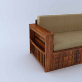 OSLO Solid Sheesham Wood 3 Seater Sofa Cum Bed With Mini Storage and Side Pockets - 1 Year Warranty