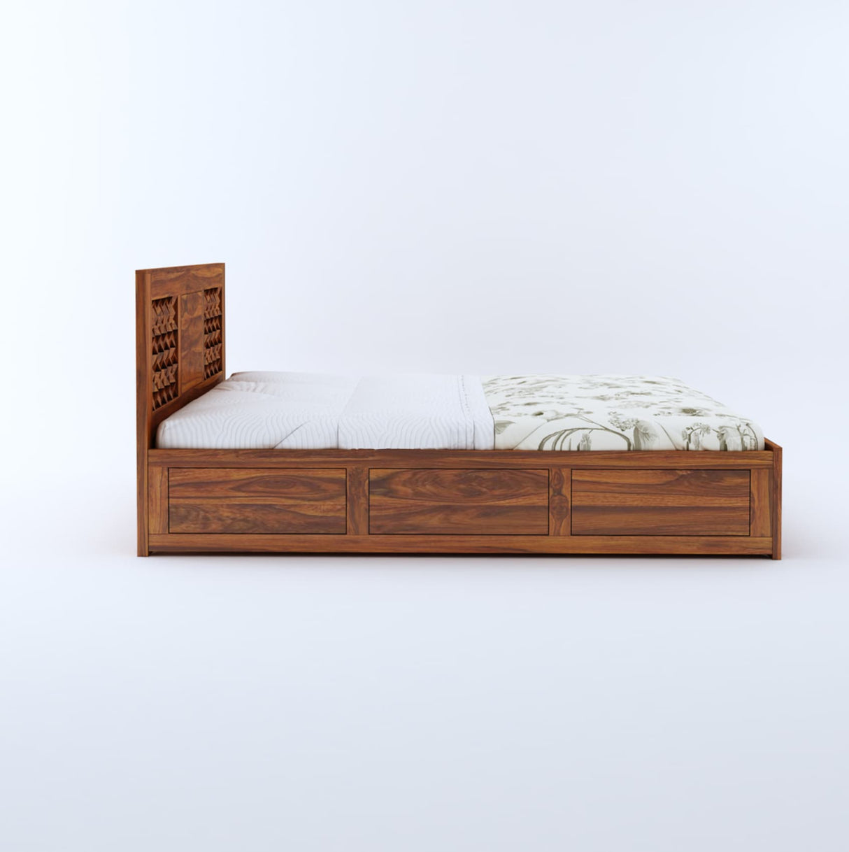 Raj Solid Sheesham Wood Bed With Hydraulic Storage - 1 Year Warranty