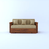 Foster Solid Sheesham Wood 3 Seater Sofa Cum Bed With Side Pockets - 1 Year Warranty