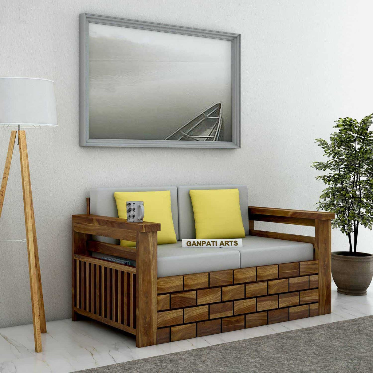 Italian Solid Sheesham Wood Two Seater Sofa - 3 Years Warranty