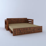 OSLO Solid Sheesham Wood 3 Seater Sofa Cum Bed With Headboard and Mini Storage - 1 Year Warranty