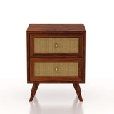 Syrus Solid Sheesham Wood Two Drawer Bedside Cane - 1 Year Warranty