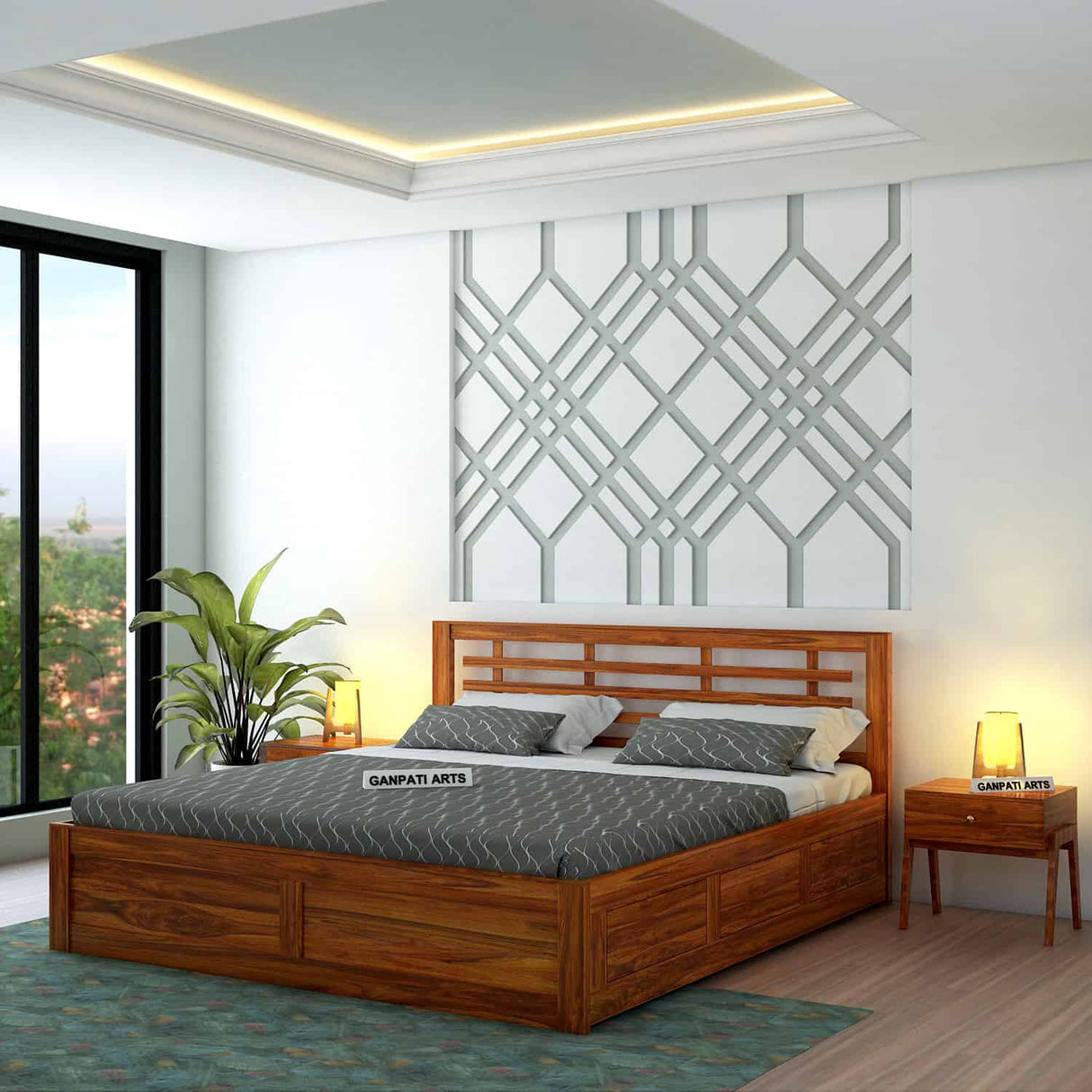 Lyon Solid Sheesham Wood Bed With Box Storage -  3 Years Warranty