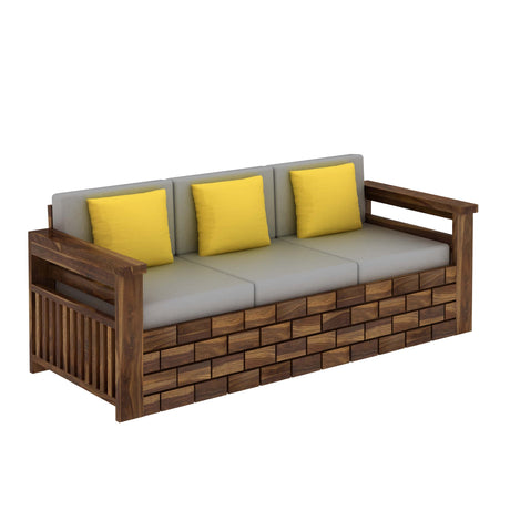Italian Solid Sheesham Wood 3 Seater Sofa With Side Pockets - 1 Year Warranty