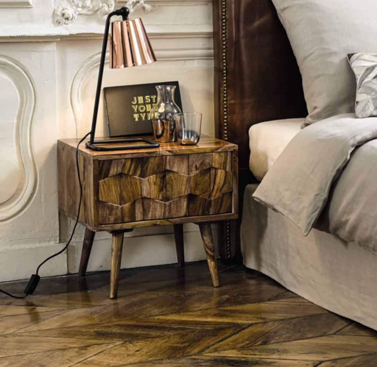 Monte Solid Sheesham Wood Bedside Table With One Drawer - 3 Years Warranty