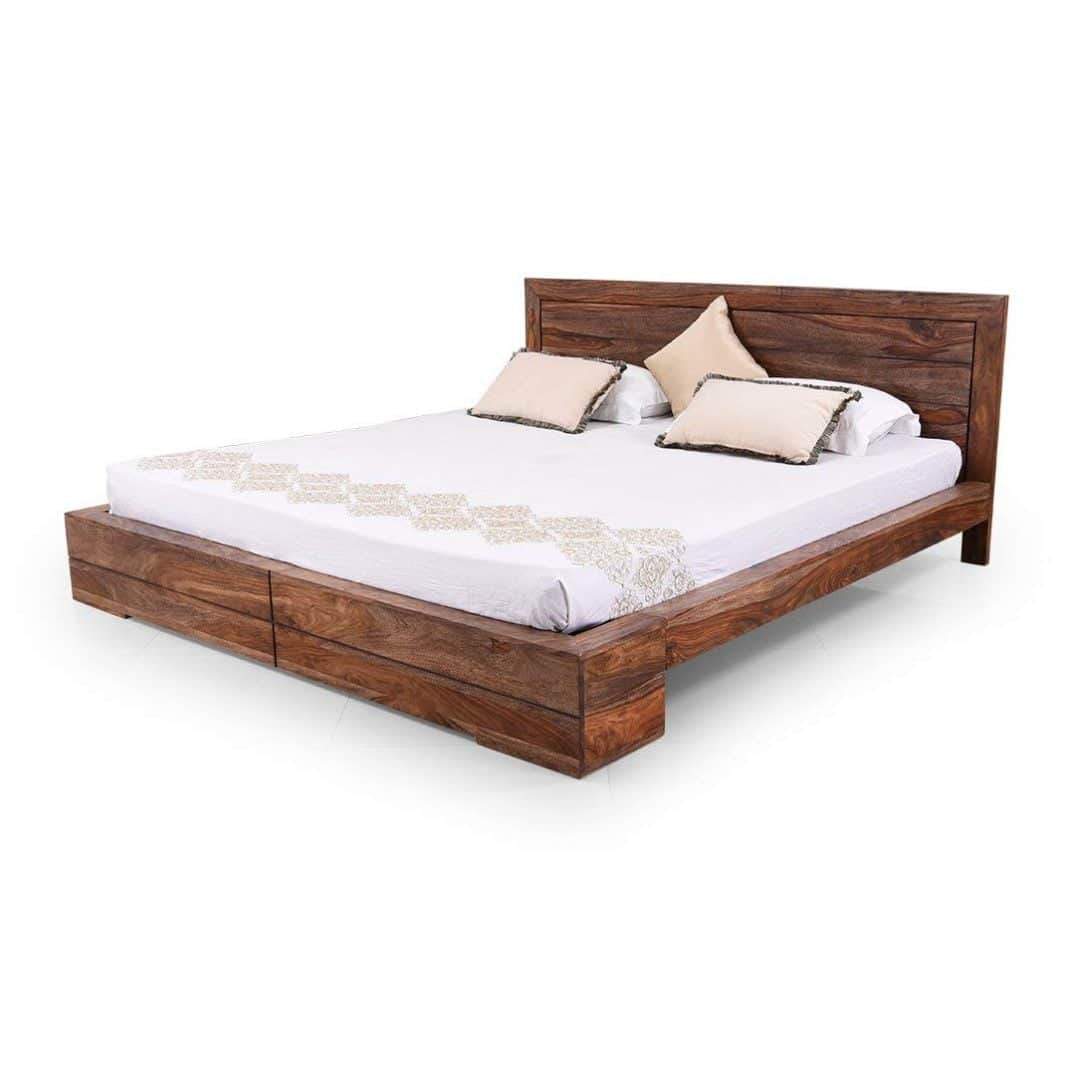 Live Solid Sheesham Wood Edge Bed - 3 Years Warranty
