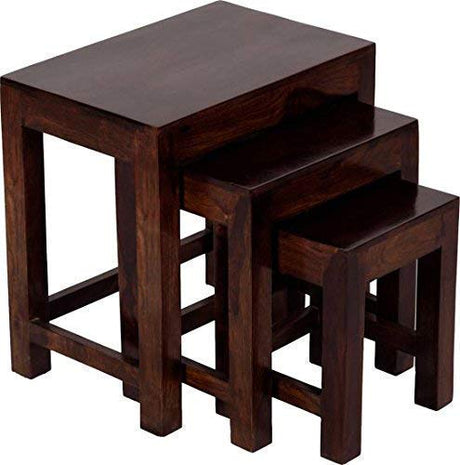 Foster Solid Sheesham Wood Nest of Stools - 1 Year Warranty