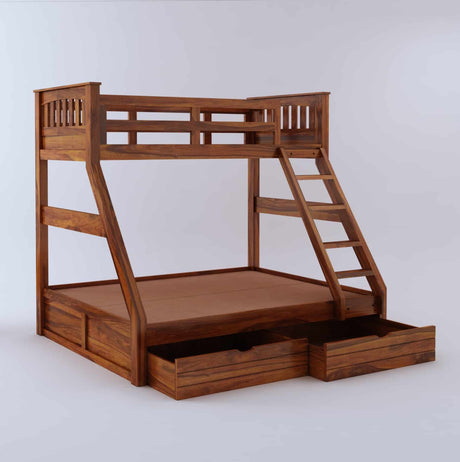 RIO Solid Sheesham Bunk Bed With Drawer Storage - 1 Year Warranty