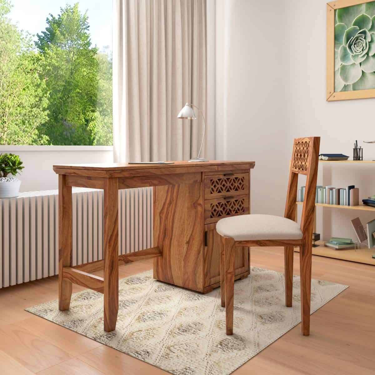 Jodhpur Solid Sheesham Wood Study Table With Chair - 3 Years Warranty
