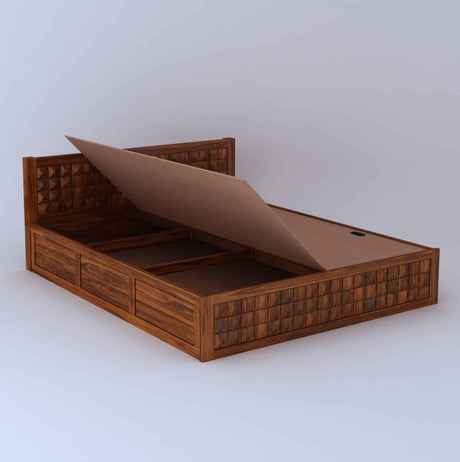 Oslo Diamond Solid Sheesham Wood Full Box Storage Bed - 1 Year Warranty
