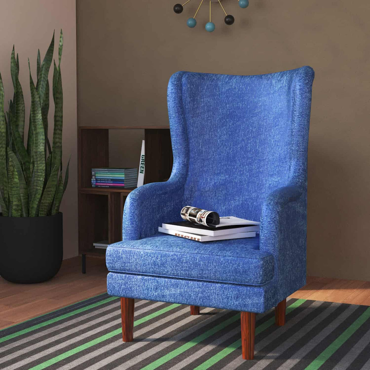 Navy Wing/Relax Sofa Chair With Wooden Legs - 3 Years Warranty