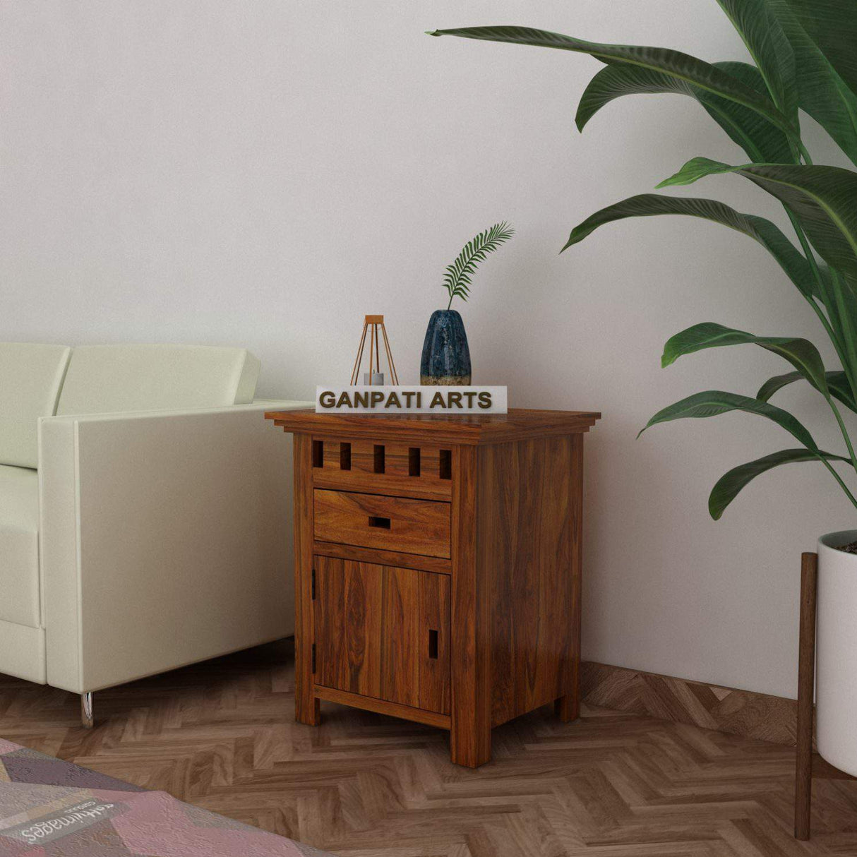 Armania Bedside Table With Storage in Solid Sheesham Wood - 3 Years Warranty